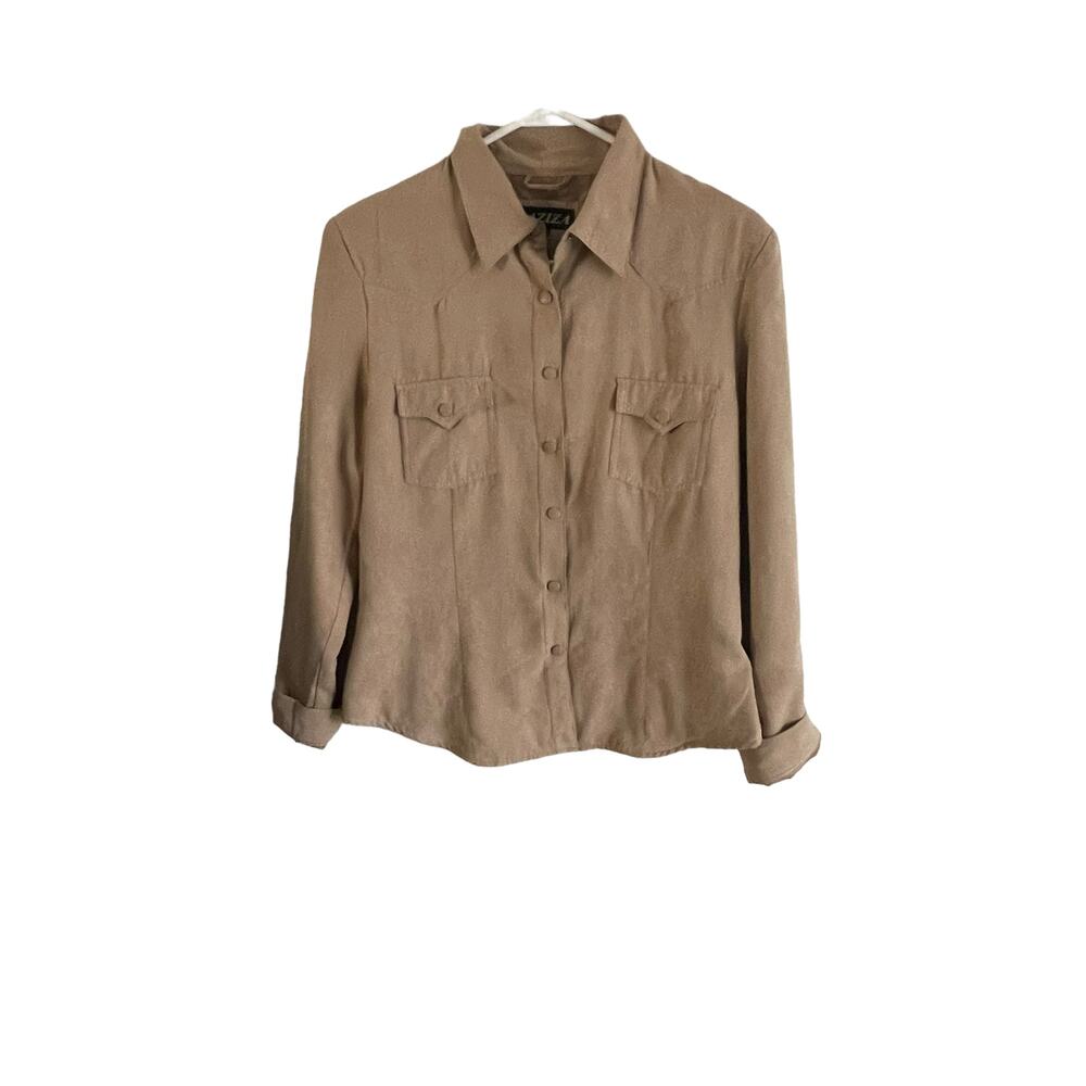 Aziza Vintage Size Large Faux Suede Tan Shacket Button Up‎ Jacket